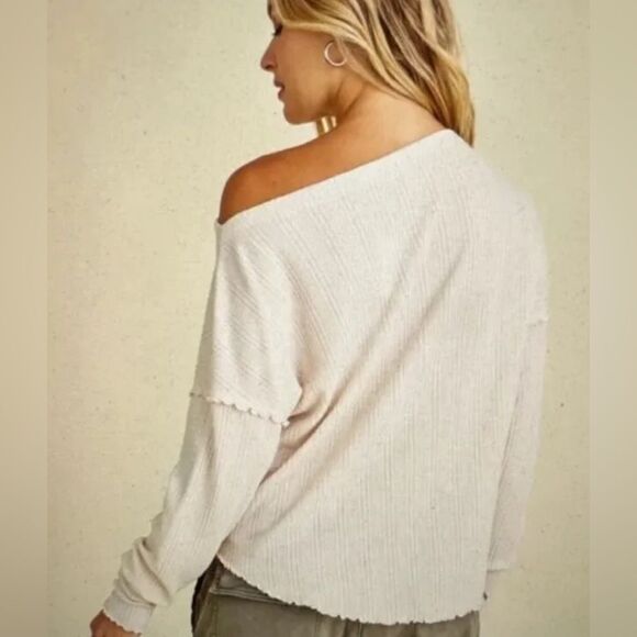 NWT Project Social T Women’s Thermal Waffle Long Sleeve Off Shoulder Mauve - SM - Picture 4 of 11